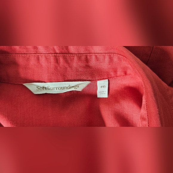 Soft Surroundings Red A-Line Tunic Top 100% Tencel Roll Tab Sleeves P XLarge - Picture 5 of 6